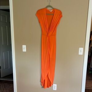 Orange High Low Dress with Plunge Neckline